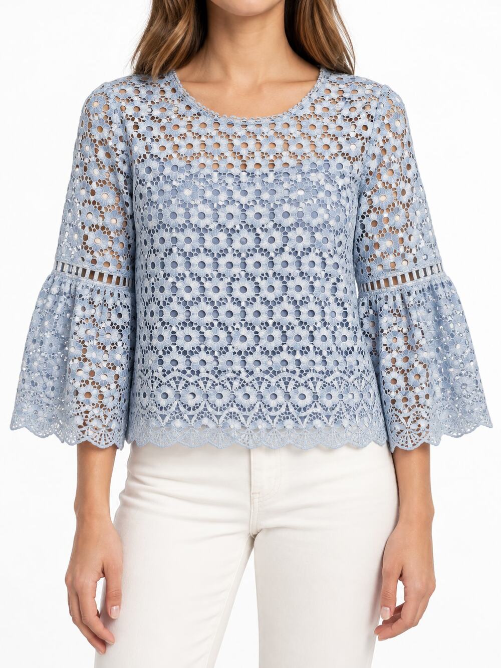 J.Crew Daisylace Bell-Sleeve Lace Top With Tank Faded Peri Size 00 Cottagecore